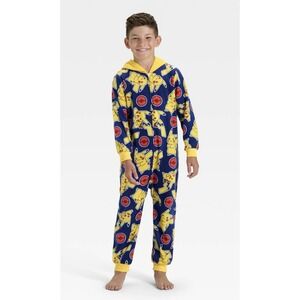 Pokemon Pikachu One Piece Fleece Pjs New Size 8 Medium Zip Sleeper Blue Jumpsuit
